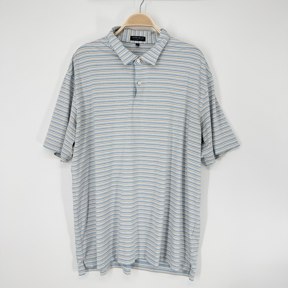 Peter Millar Polo Mens XXL Blue Striped Crown Crafted Performance Stretch Polo